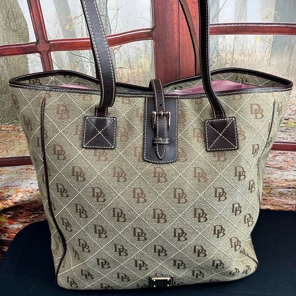 Dooney & Bourke Signature Canvas Tote with Leather Accents - Brown/Beige - Picture 2 of 15